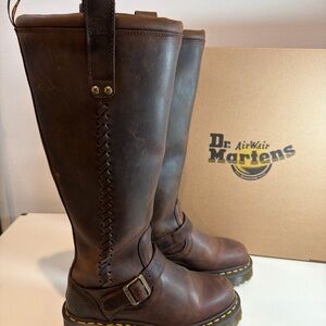 Dr. Martens Brown Anistone Knee-Hi Leather Boots Size 5